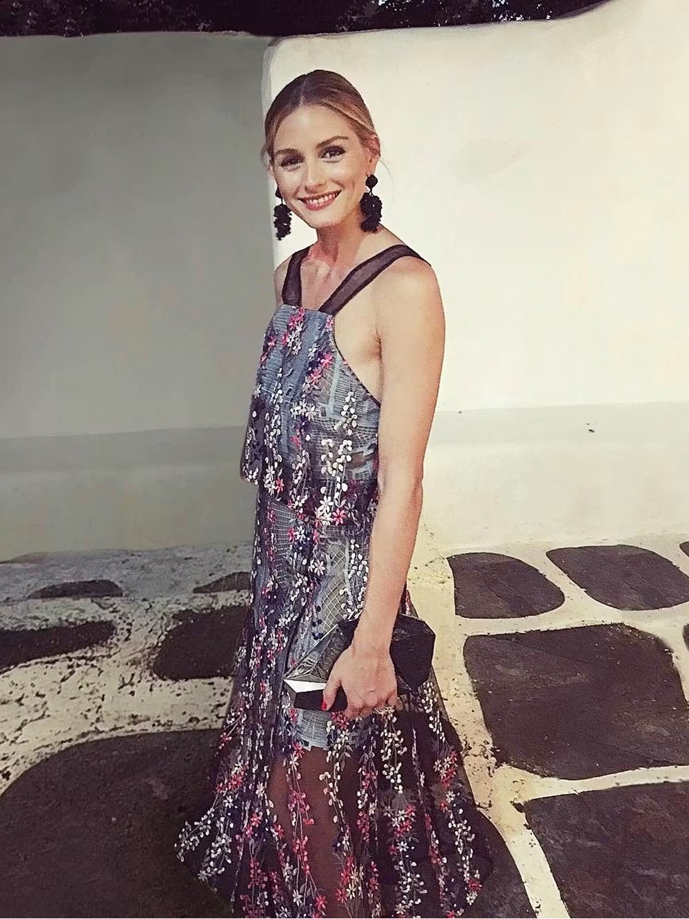 Self-Portrait Black and Pink Embroidered Midi Dress